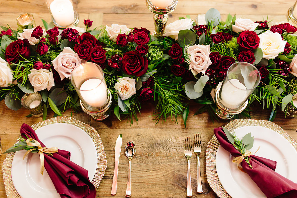 Burgundy and Gold Wedding Decor