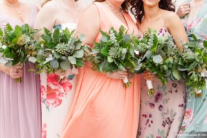 pastel and floral print bridesmaid dress